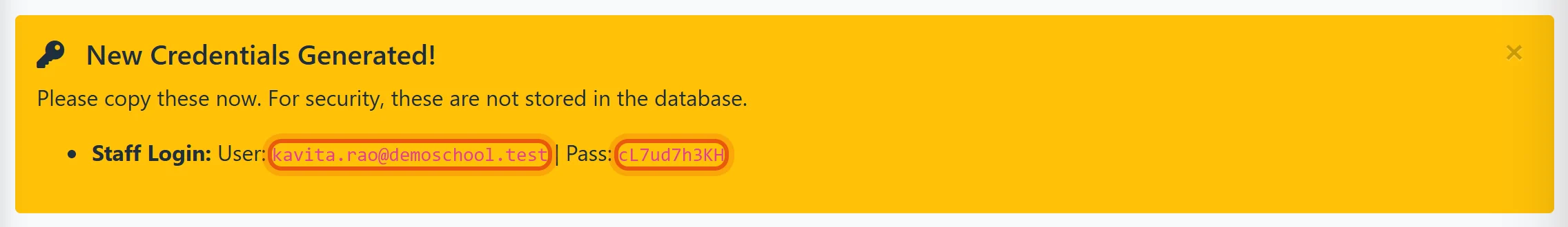 The new login appears at the top of the teacher's page, once